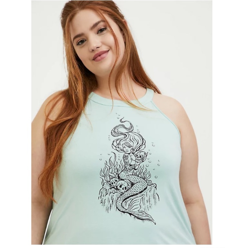 Torrid SUPER SOFT MINT BLUE MERMAID SKULL GODDESS TANK
